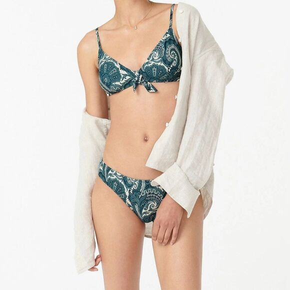 J Crew Two-Piece Bikini Swimsuit in Ratti Midnight Paisley | Sz L - Picture 1 of 9